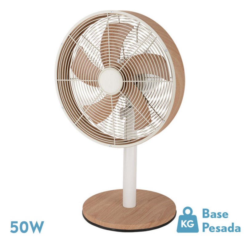 Ventilador Sobremesa Alcañiz Blanco/haya 3vel.45w 5 Aspas Oscilante Y Rotatorio 59x35x28cm