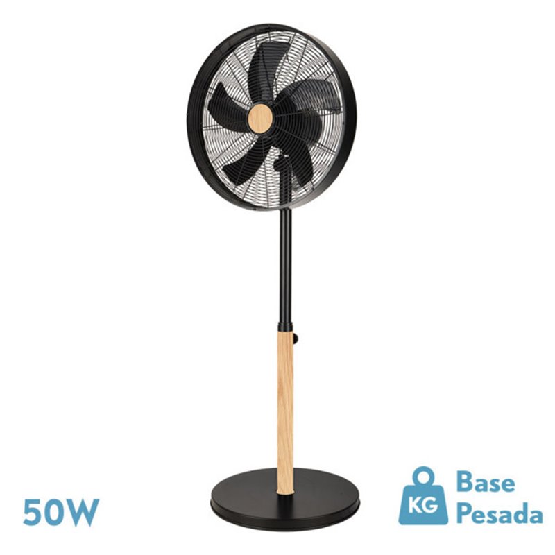 Ventilador De Pie Falcon Negro/haya 3vel.50w.5aspas Oscilante Y Rotatorio Regx45x39cm