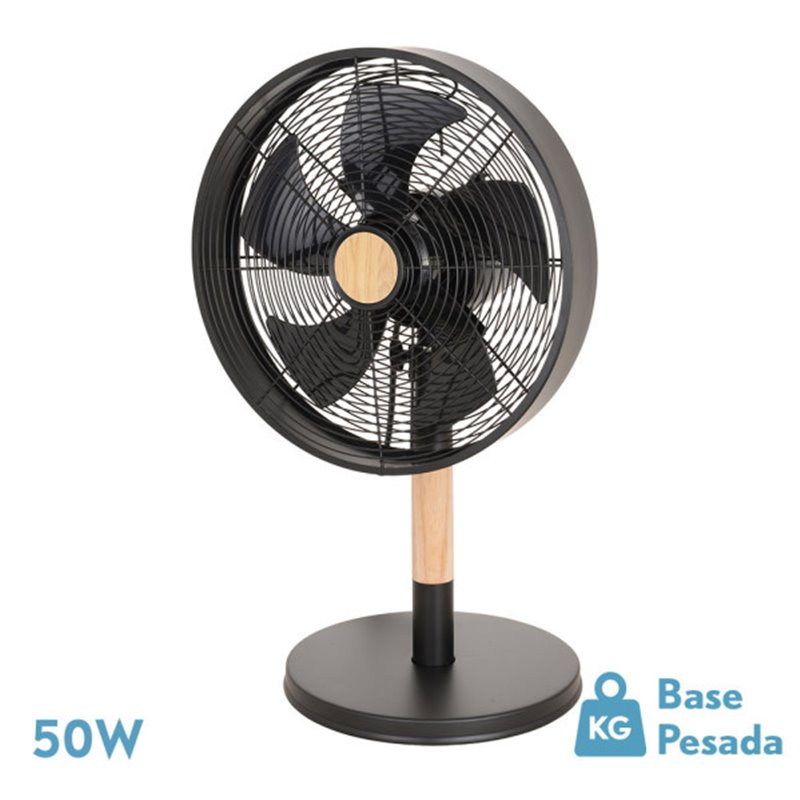 Ventilador Sobremesa Falcon Negro/haya 3vel.45w 5 Asp. Oscilante Y Rotatorio 59x35x28cm