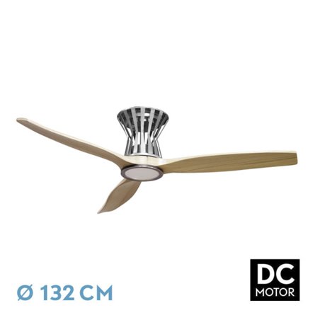 Ventilador Dc Baltir 18w Niquel/haya 3aspas132d Regulable Intensidad 2250lm 3000k,4000k,6000k Remoto+temporizador+memoria