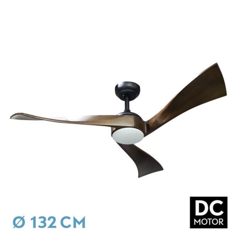 Ventilador Dc Janubi 22w Negro/roble 3aspas132d Regulable Intensidad 2350lm 3000k, 4000k, 6000k Remoto+ Temporizador+ Memoria 24