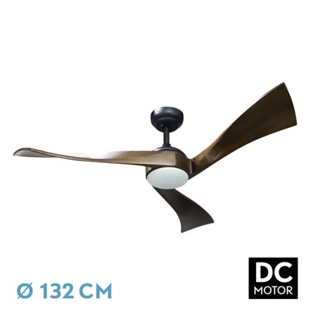 Ventilador Dc Janubi 22w Negro/roble 3aspas132d Regulable Intensidad 2350lm 3000k, 4000k, 6000k Remoto+ Temporizador+ Memoria 24