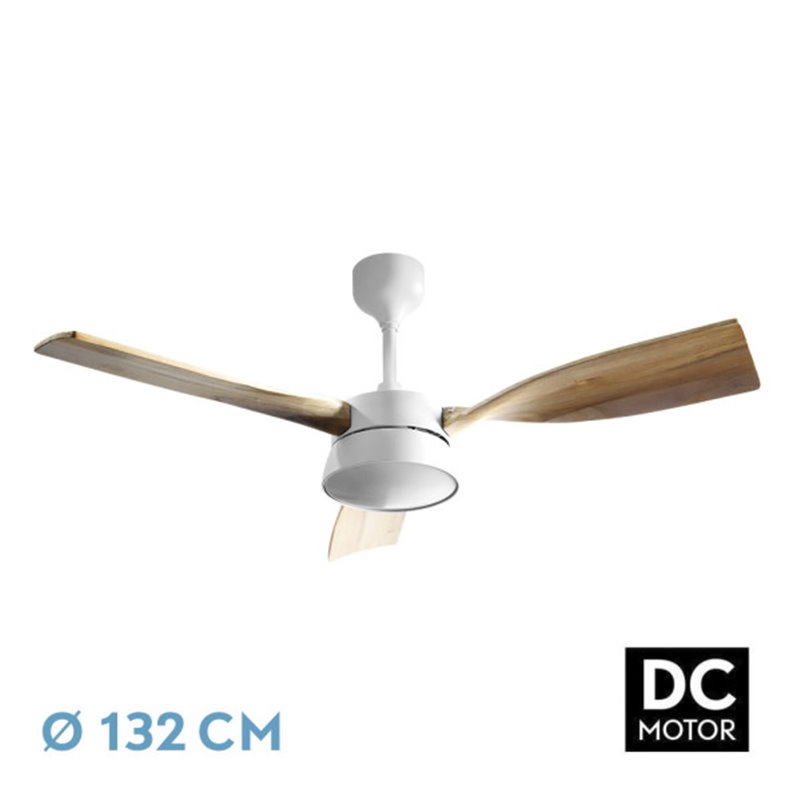 Ventilador Dc Estio 24w Blanco/haya 3aspas132d Regulable Intensidad 2650lm 3000k,4000k,6000k Remoto+temporizador+memoria