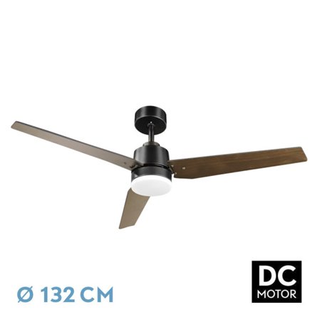 Ventilador Dc Captus 22w Negro 3aspas Negro/roble 132d Reg. Intensidad 2180lm 3000k,4000k,6000k Remoto+ Temporizador+ Memoria