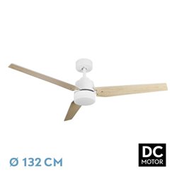 Ventilador Dc Captus 22w Blanco 3aspas Blanco/haya 132d Reg. Intensidad 2180lm 3000k,4000k,6000k Remoto+temporizador+memoria