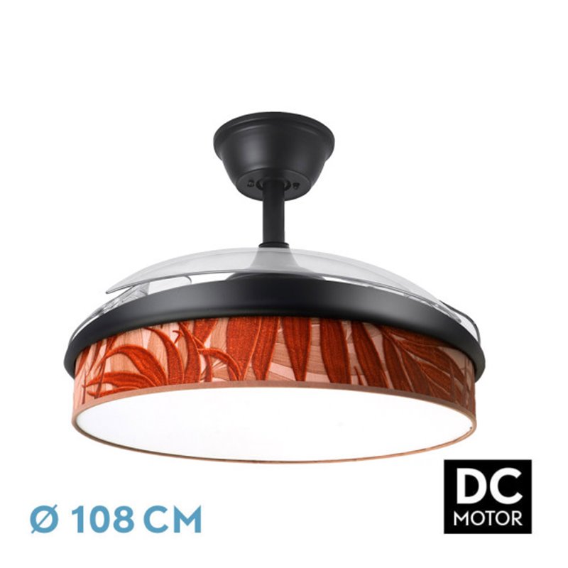 Ventilador Dc Moda 72w Negro/hoja Caldera 108d 3aspas 7200lm 3000k,4000k,6000k Remoto+memoria+temporizador