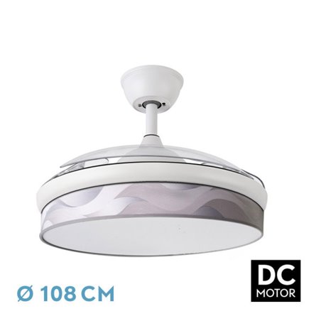 Ventilador Dc Moda 72w Blanco/ola Gris 108d 3aspas 7200lm 3000k,4000k,6000k Remoto+memoria+temporizador