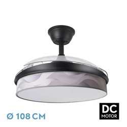 Ventilador Dc Moda 72w Negro/ola Gris 108d 3aspas 7200lm 3000k,4000k,6000k Remoto+memoria+temporizador