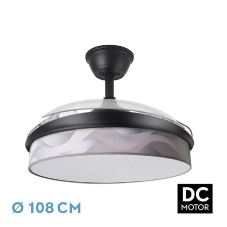 Ventilador Dc Moda 72w Negro/ola Gris 108d 3aspas 7200lm 3000k,4000k,6000k Remoto+memoria+temporizador