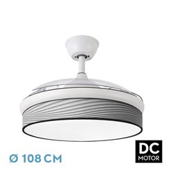 Ventilador Dc Moda 72w Blanco/surco Gris 108d 3aspas 7200lm 3000k,4000k,6000k Remoto+memoria+temporizador