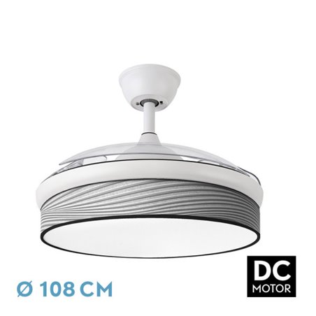 Ventilador Dc Moda 72w Blanco/surco Gris 108d 3aspas 7200lm 3000k,4000k,6000k Remoto+memoria+temporizador