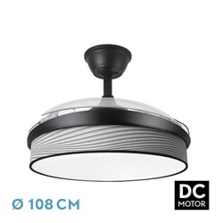 Ventilador Dc Moda 72w Negro/surco Gris 108d 3aspas 7200lm 3000k,4000k,6000k Remoto+memoria+temporizador