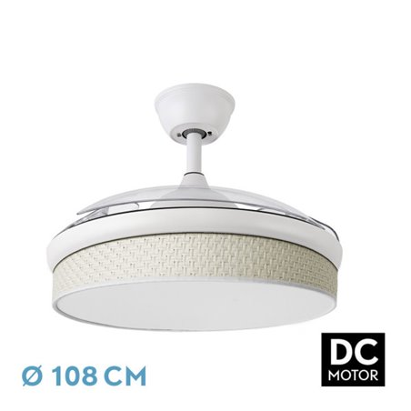 Ventilador Dc Moda 72w Blanco/cañizo Blanco 108d 3aspas 7200lm 3000k,4000k,6000k Remoto+memoria+temporizador