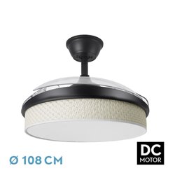 Ventilador Dc Moda 72w Negro/cañizo Blanco 108d 3aspas 7200lm 3000k,4000k,6000k Remoto+memoria+temporizador