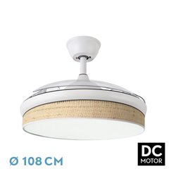 Ventilador Dc Moda 72w Blanco/cañizo Claro 108d 3aspas 7200lm 3000k,4000k,6000k Remoto+memoria+temporizador