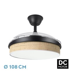 Ventilador Dc Moda 72w Negro/cañizo Claro 108d 3apas 7200lm 3000k,4000k,6000k Remoto+memoria+temporizador