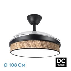 Ventilador Dc Moda 72w Negro/cañizo Oscuro 108d 3aspas 7200lm 3000k,4000k,6000k Remoto+memoria+temporizador