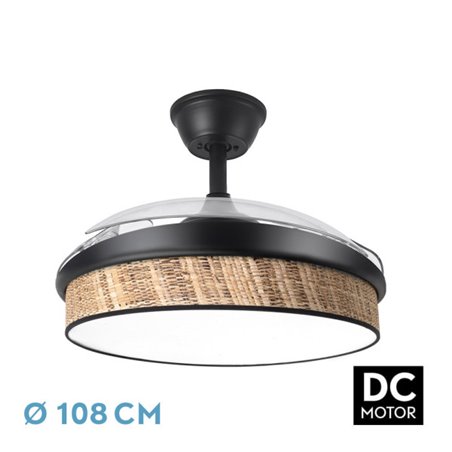 Ventilador Dc Moda 72w Negro/cañizo Oscuro 108d 3aspas 7200lm 3000k,4000k,6000k Remoto+memoria+temporizador