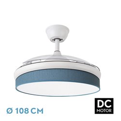 Ventilador Dc Moda 72w Blanco/azul 108d 3aspas 7200lm 3000k,4000k,6000k Remoto+memoria+temporizador