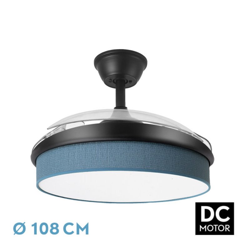 Ventilador Dc Moda 72w Negro/azul 108d 3aspas 7200lm 3000k,4000k,6000k, Remoto+memoria+temporizador