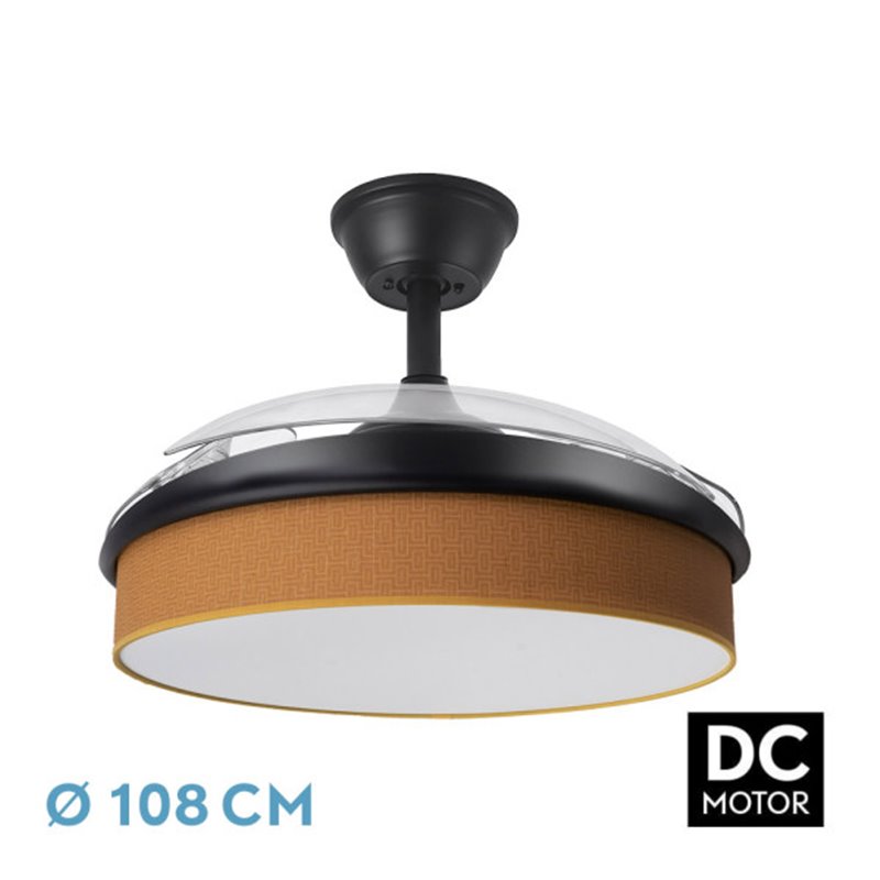 Ventilador Dc Moda 72w Negro/naranja 108d 3aspas 7200lm 3000-4000-6000k Remoto+memoria+temporizador