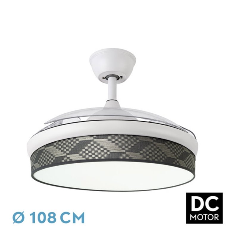 Ventilador Dc Moda 72w Blanco/tetris Gris 108d 3aspas 7200lm 3000-4000-6000k Remoto+ Memoria+ Temporizador