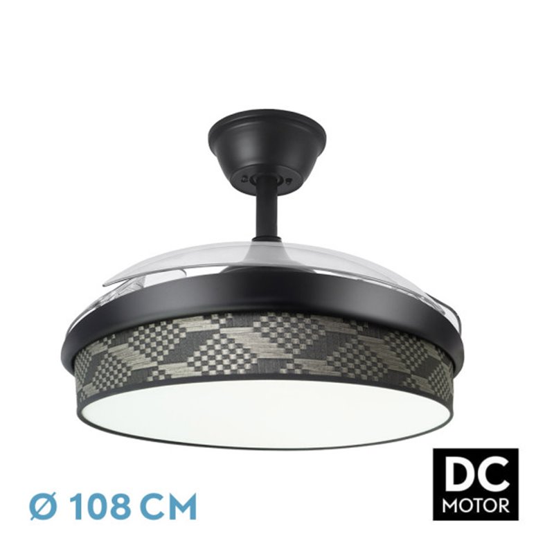 Ventilador Dc Moda 72w Negro/tetris Gris 108d 3aspas 7200lm 3000-4000-6000k Remoto+ Memoria+ Temporizador