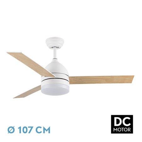 Ventilador Dc Legio 26w Blanco 3aspas Blanco/haya 107d 2950lm 3000-4000-6000k Remoto+memoria+temporizador