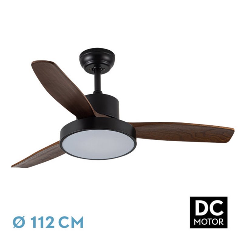 Ventilador Dc Kavala 48w Negro 3aspas Roble 112d 6velocidades 4078lm 3000-4000-6000k Remoto+memoria+temporizador