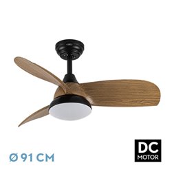 Ventilador Dc Atomo 24w Negro 3aspas Madera Oscura 91d 2640lm 3000k,4000k,6000k Remoto+memoria+temporizador