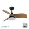 Ventilador Dc Atomo 24w Negro 3aspas Madera Oscura 91d 2640lm 3000k,4000k,6000k Remoto+memoria+temporizador