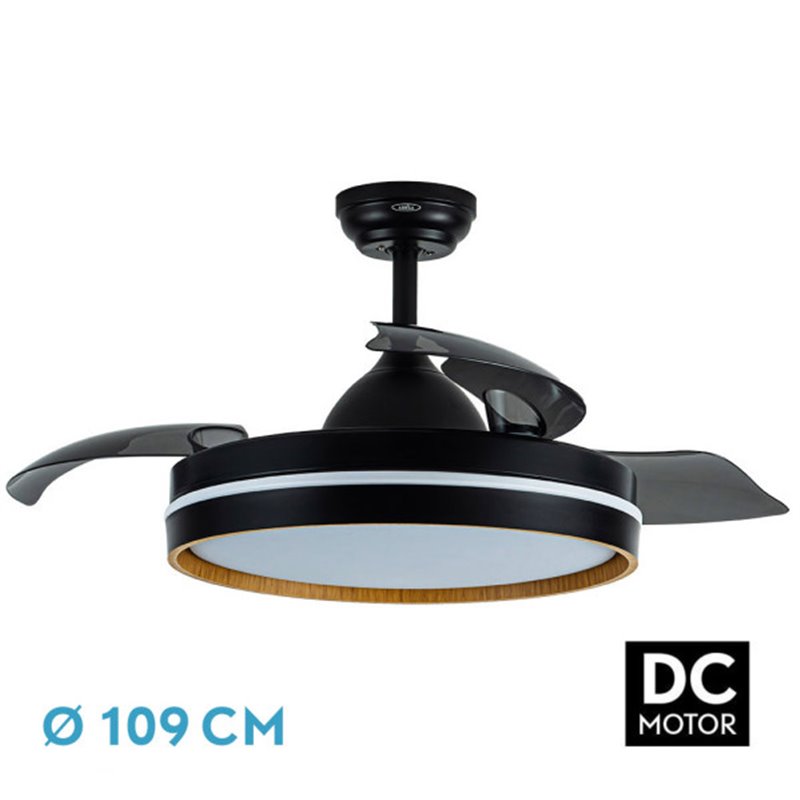 Ventilador Dc Nalon 72w Negro/madera Oscura 3aspas109d 7200lm 3000k,4500k,6000k Remoto+memoria+temporizador