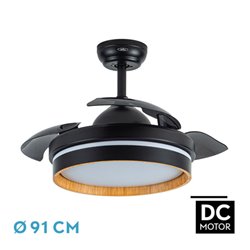 Ventilador Dc Nalon 48w Negro/madera oscura 3aspas 91d 4800lm 3000-4500-6000k Remoto+memoria+temporizador