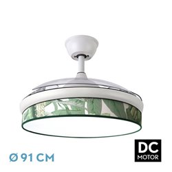 Ventilador Dc Moda 72w Blanco/hoja Verde 91d 3aspas 7200lm 3000k, 4000k, 6000k Remoto+ Memoria+ Temporizador