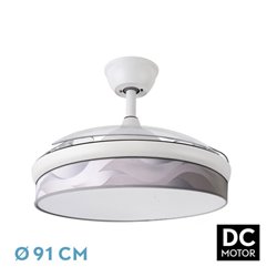 Ventilador Dc Moda 72w Blanco/ola Gris 91d 3aspas 7200lm 3000k, 4000k, 6000k Remoto+ Memoria+ Temporizador