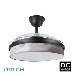 Ventilador Dc Moda 72w Negro/ola Gris 91d 3aspas 7200lm 3000-4000-6000k Remoto+ Memoria+ Temporizador