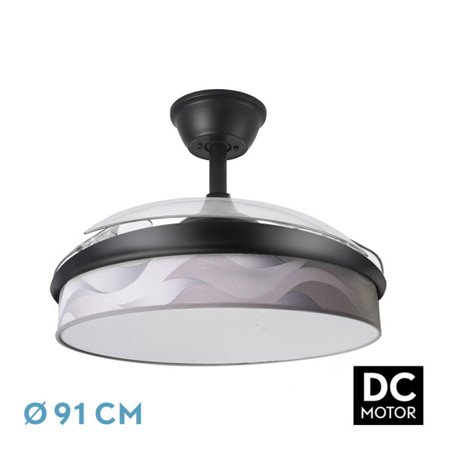 Ventilador Dc Moda 72w Negro/ola Gris 91d 3aspas 7200lm 3000-4000-6000k Remoto+ Memoria+ Temporizador