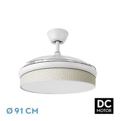 Ventilador Dc Moda 72w Blanco/cañizo Blanco 91d 3aspas 7200lm 3000-4000-6000k Remoto+ Memoria+ Temporizador