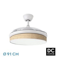 Ventilador Dc Moda 72w Blanco/cañizo Claro 91d 3aspas 7200lm 3000-4000-6000k Remoto+ Memoria+ Temporizador