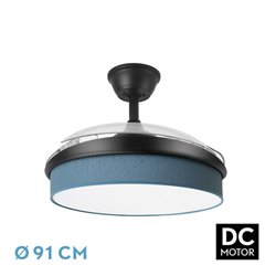 Ventilador Dc Moda 72w Negro/azul 91d 3aspas 7200lm 3000-4000-6000k Remoto+ Memoria+ Temporizador