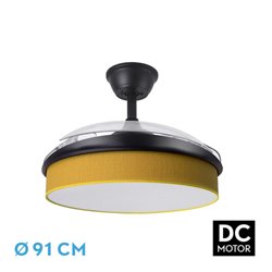 Ventilador Dc Moda 72w Negro/amarillo 91d 3aspas 7200lm 3000-4000-6000k Remoto+ Memoria+ Temporizador