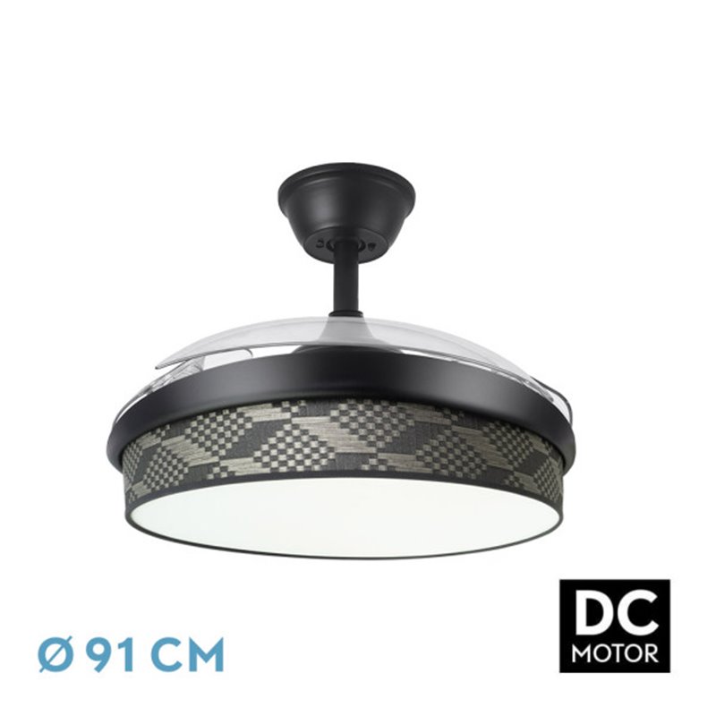 Ventilador Dc Moda 72w Negro/tetris Gris 91d 3aspas 7200lm 3000-4000-6000k Remoto+ Memoria+ Temporizador