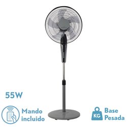 Ventilador De Pie Borlon Negro/gris 3 Vel.55w 5x2aspas Orientable+ Remoto+ Temporizador Regx43x40 Cm