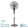 Ventilador De Pie Borlon Negro/gris 3 Vel.55w 5x2aspas Orientable+ Remoto+ Temporizador Regx43x40 Cm