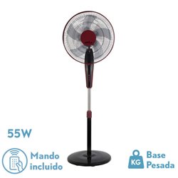 Ventilador De Pie Borlon Negro/burdeos 3 Vel.55w 5x2 aspas Orientable+ Remoto+ Temporizador Regx43x40 Cm