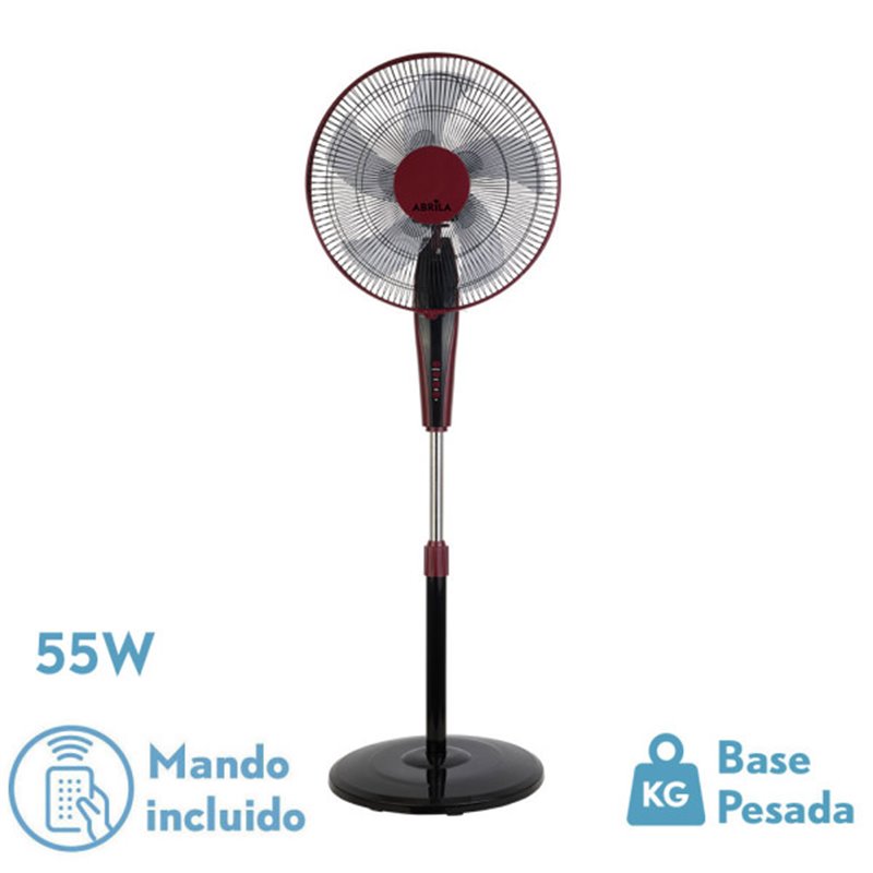 Ventilador De Pie Borlon Negro/burdeos 3 Vel.55w 5x2 aspas Orientable+ Remoto+ Temporizador Regx43x40 Cm