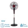 Ventilador De Pie Borlon Negro/burdeos 3 Vel.55w 5x2 aspas Orientable+ Remoto+ Temporizador Regx43x40 Cm