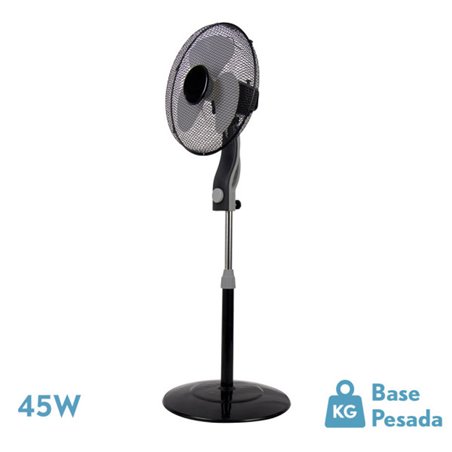 Ventilador De Pie Magico Negr/gris 3 Vel.45w 3aspas Orientable Fijo Y Rotatorio Regx41x41 Cm