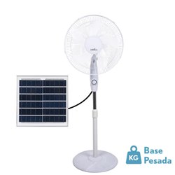 Ventilador De Pie Solar Frontera Blanco 20w 3vel 5aspas Fijo Y Rotatorio Bateria Litio Regx43x38cm