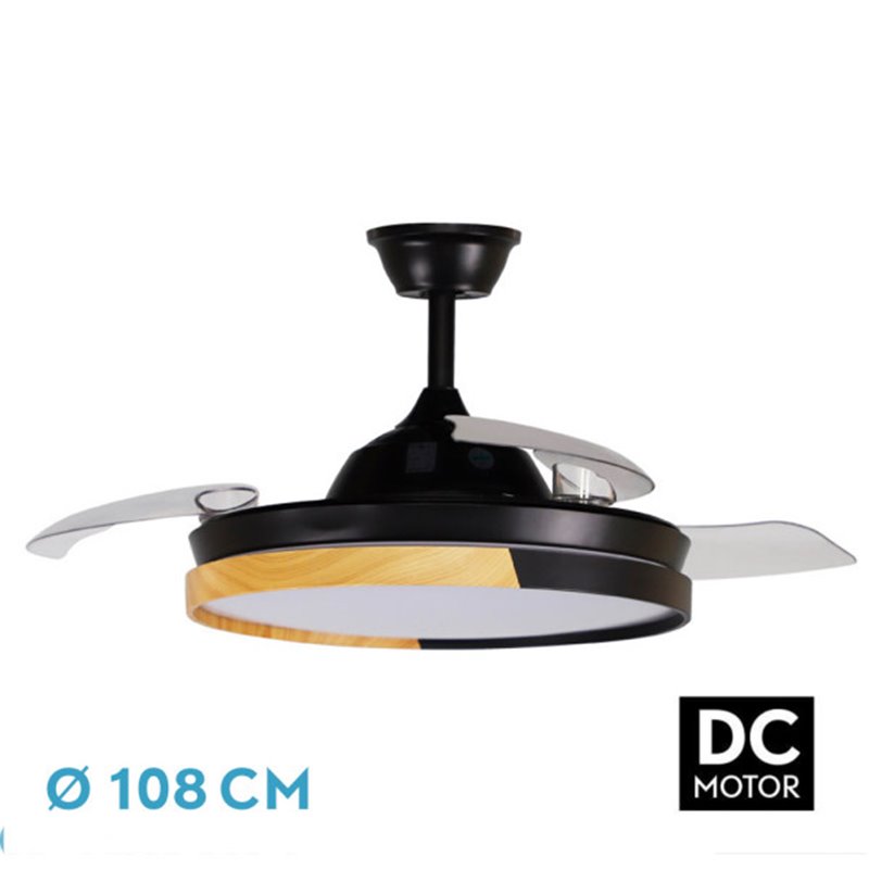 Ventilador Dc Emperador 72w Negro/haya 3aspas Desplegables 106d 7200lm 3000-4000-6000k Remoto+ Memoria+ Temporizador